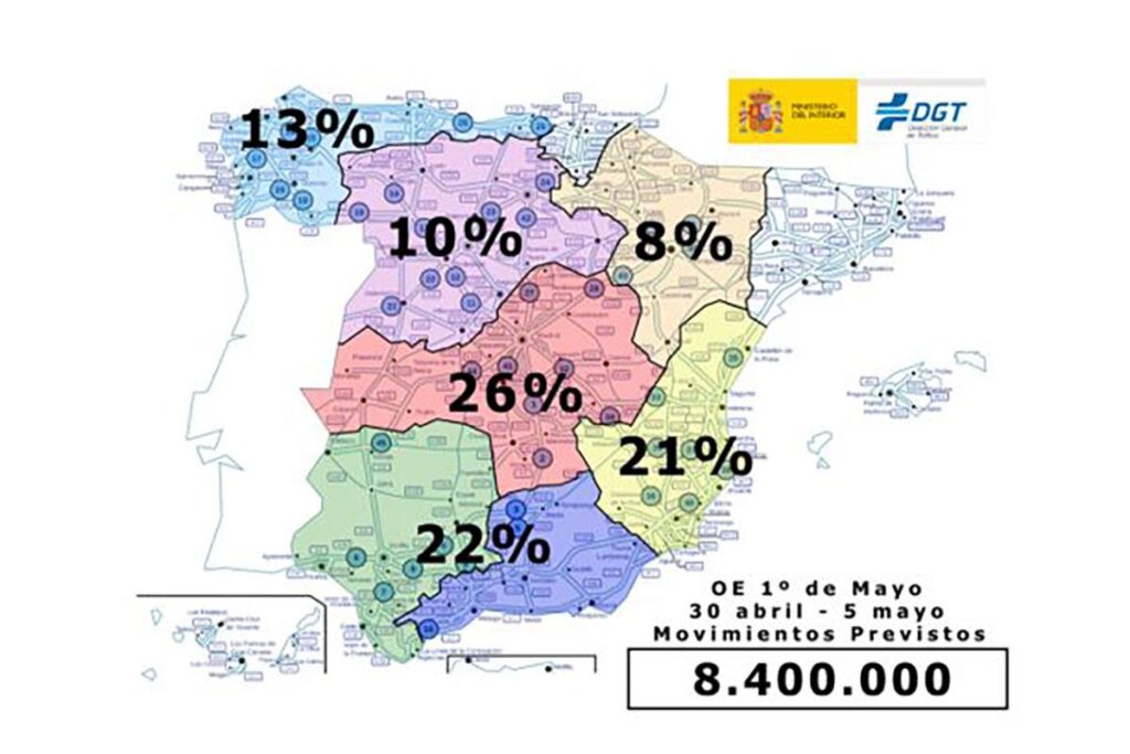 La DGT espera 8,4 millones de desplazamientos para el puente del 1 de mayo