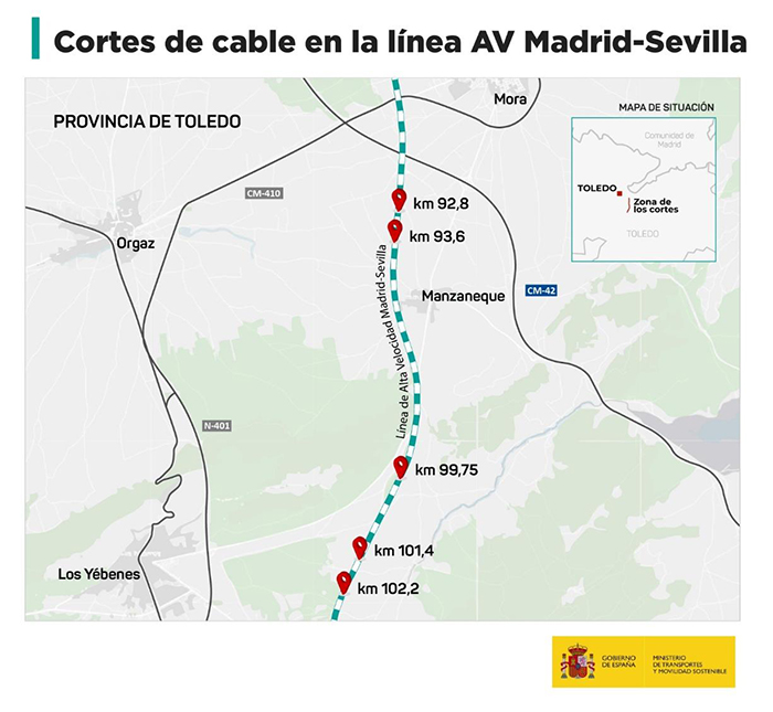 El ministro de Transportes visita Toledo tras el sabotaje en la línea de alta velocidad Madrid-Sevilla