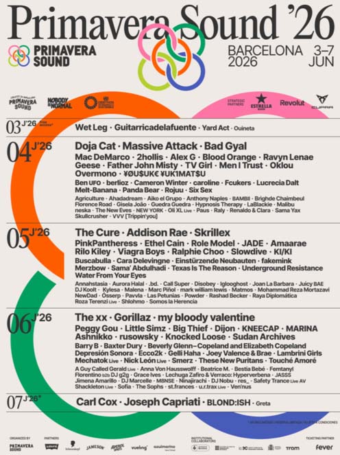 El cartel diario del Primavera Sound 2026 desvela su ADN único: música sin fronteras con The Cure, Gorillaz y Doja Cat