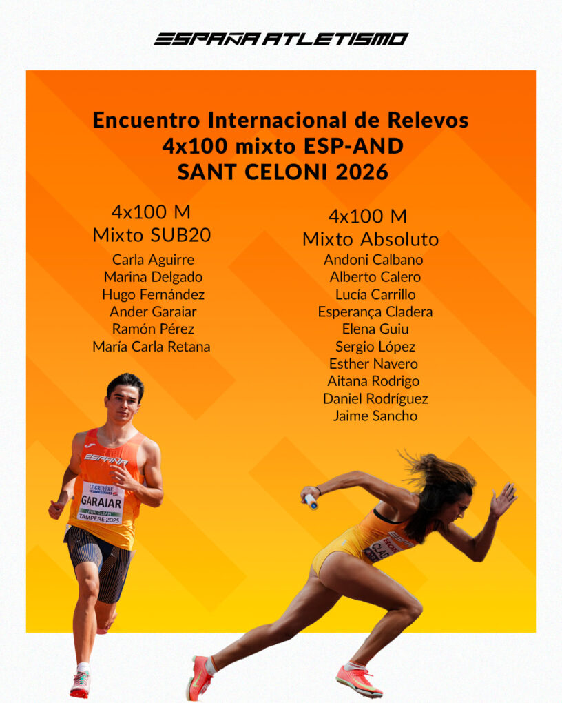 EspañaAtletismo combina veteranos y talento sub20 para el 4x100 m mixto frente a Andorra