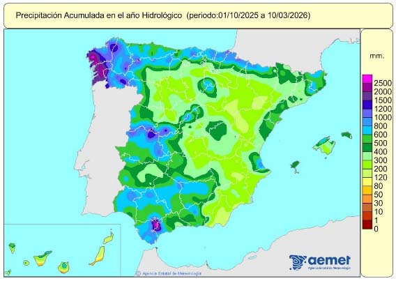 Las precipitaciones en España superan ampliamente los valores habituales este año hidrológico