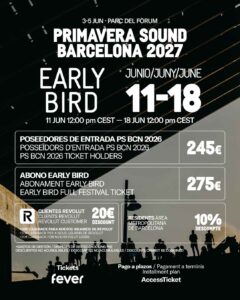 Primavera Sound Barcelona 2027 activa la cuenta atrás de su 25º aniversario con la venta de abonos Early Bird