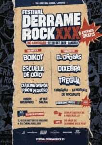El Derrame Rock desvela el cartel de su 30 aniversario con El Drogas, Boikot, Dixebra y Escuela de Odio