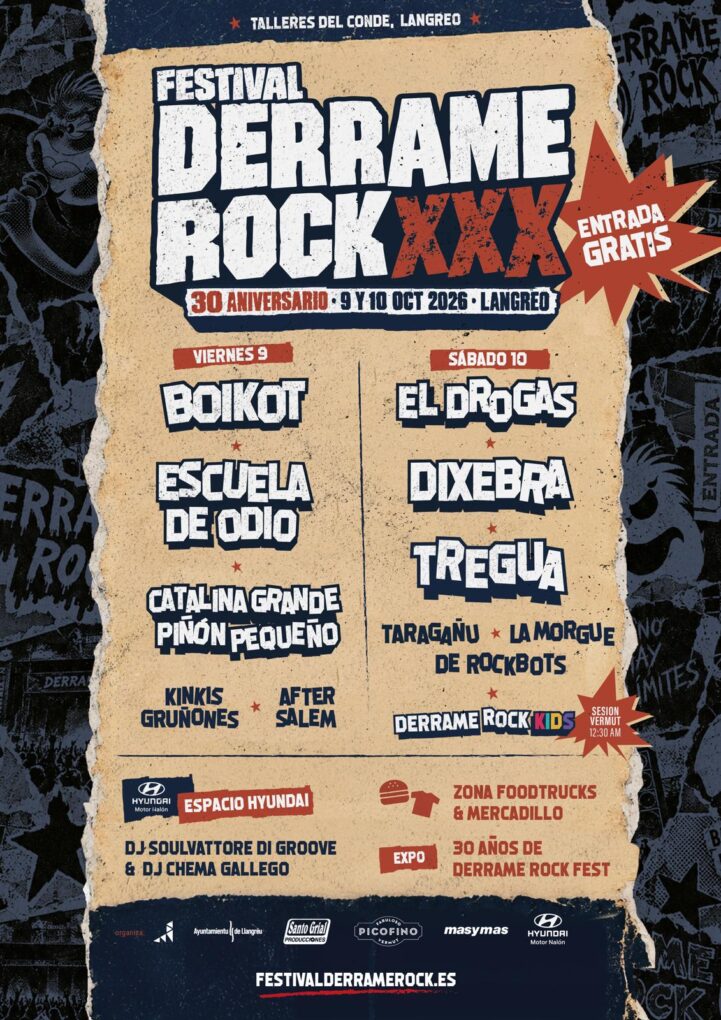 El Derrame Rock desvela el cartel de su 30 aniversario con El Drogas, Boikot, Dixebra y Escuela de Odio